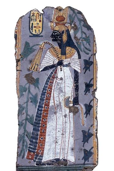 A colorful stele featuring a woman