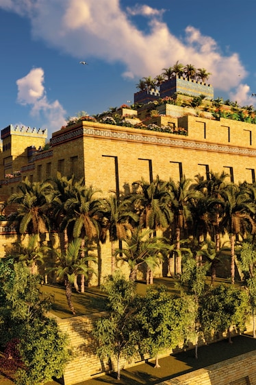 An artist 3D rendering of a palace covered with trees and plants