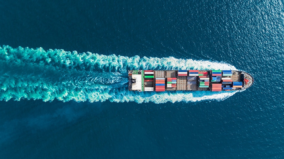 UPS cargo ship sailing through ocean