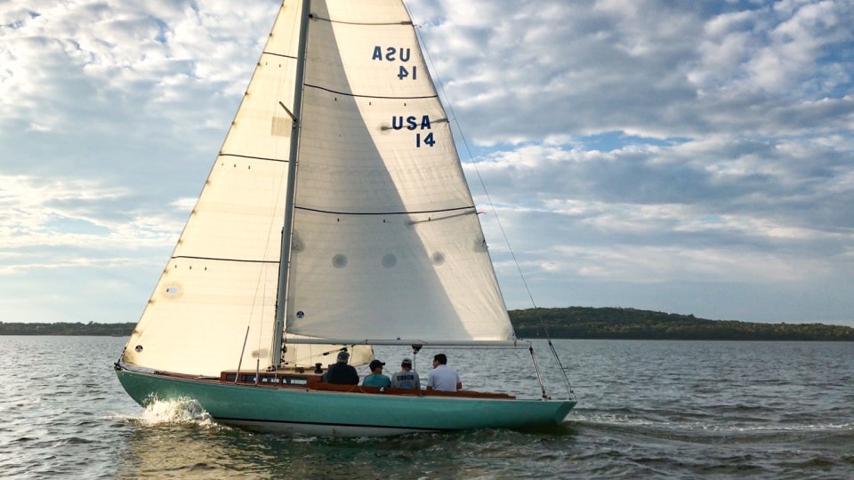 Jamestown Distributors sailboat in the water