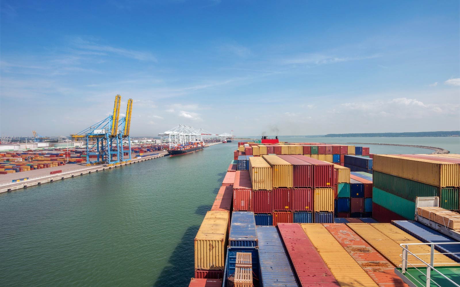 container ship entering port