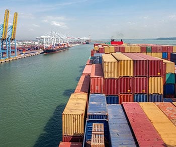 container ship entering port