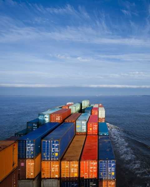 Ocean freight vessel entering port