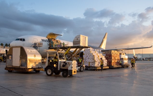 Freight plane being loaded with cargo