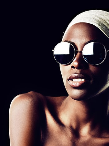 Fashion model wearing designer sunglasses