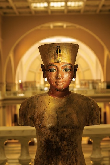 A model from King Tutankhamun's tomb greets visitors at the Egyptian Museum.