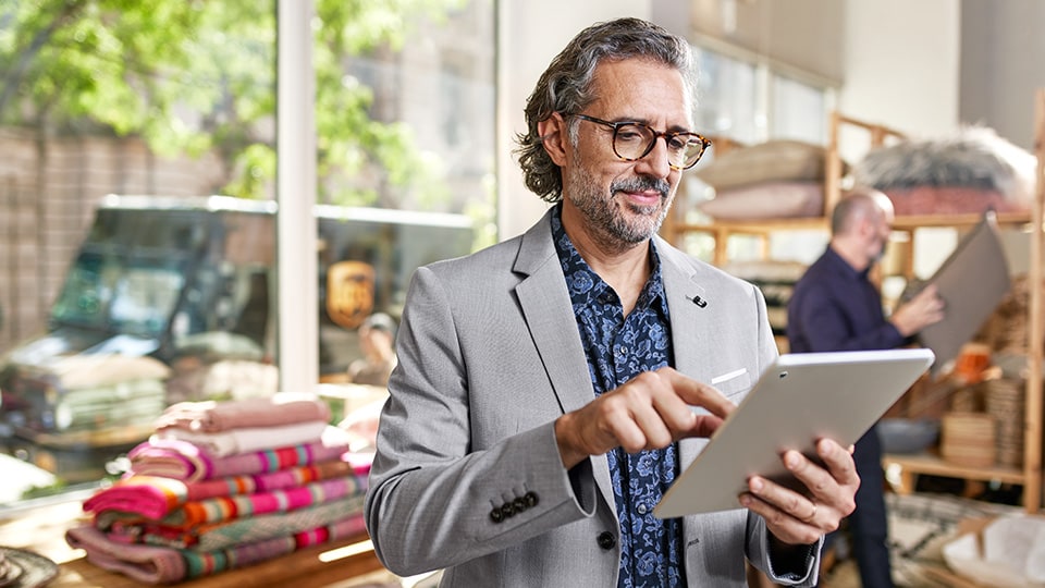 Using UPS business shipping tools on a tablet.